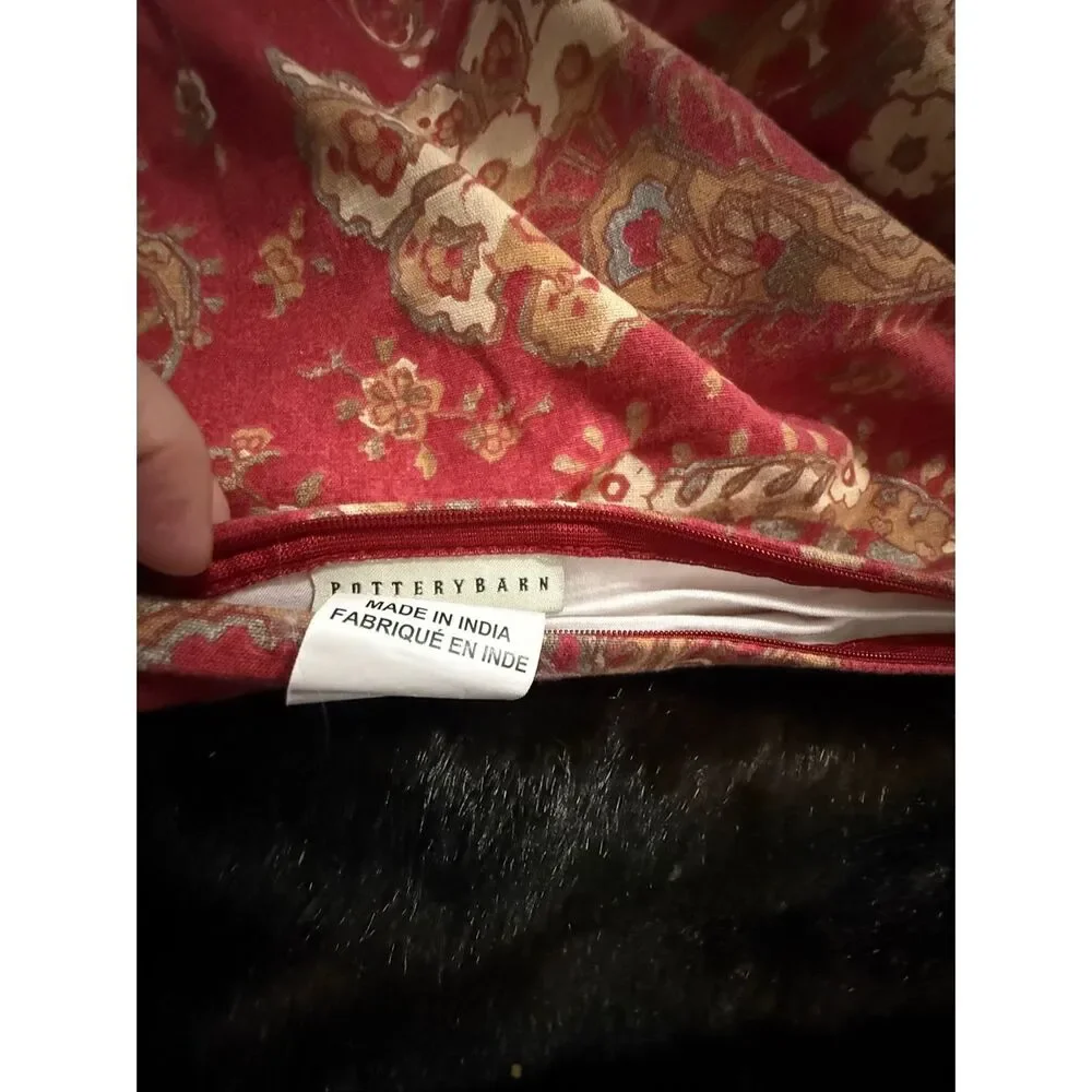 Pottery Barn 20x20 15% Linen Jacobean Floral Paisley Throw Pillow Cover Rust